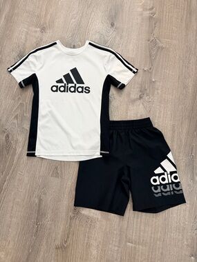 adidas White & Black Performance Tee and Shorts Set